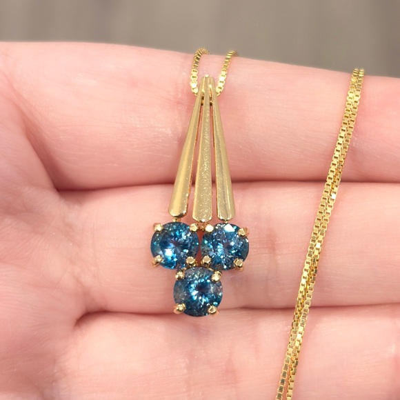 Jewelry - Vintage London Blue Topaz Pendant: 14K Yellow Gold Artisan Cone